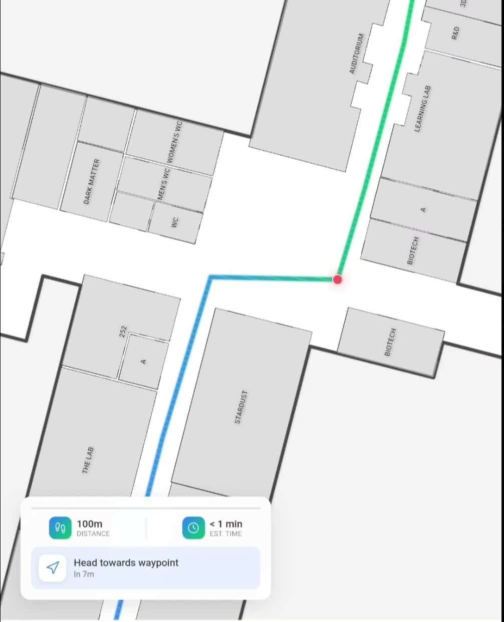 RedFrog indoor navigation route on a floor plan